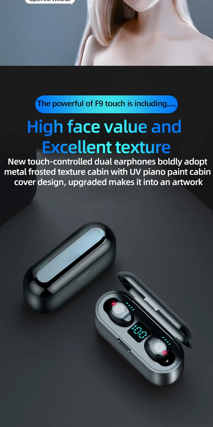 Новые F9 беспроводные наушники Bluetooth 5,0 наушники TWS HIFI мини-наушники-вкладыши спортивные наушники для бега Поддержка iOS/Android телефонов HD звонки