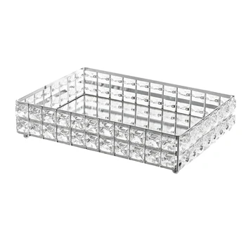 

Mirror Surface Crystal Vanity Makeup Tray Jewelry Trinket Cosmetic Perfume Storage Tray,Home Decor Dresser (Silver)