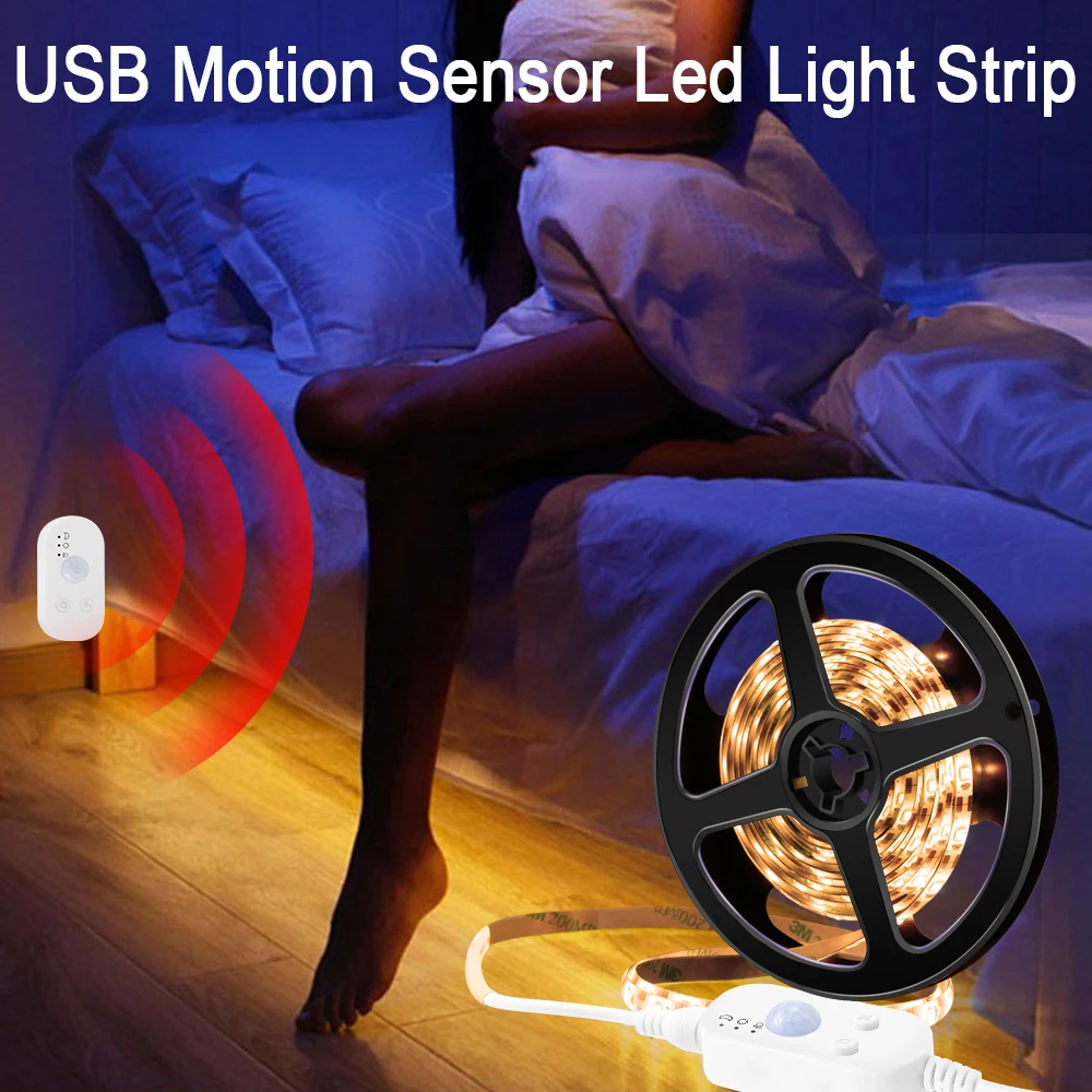 1/2/3/4/6M PIR Motion Sensor LED Strip light USB Chargeable LED Light lamp  Tape for Closets Stairs Bed Under Cabinet - AliExpress