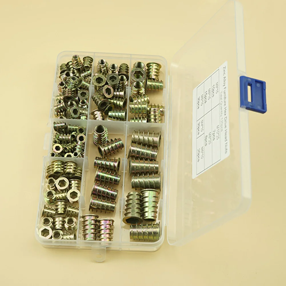 

120pcs M4 M5 M6 M8 M10 Threaded Hex Socket Rustproof Furniture Screw Home Hardware Fastener Portable Inserts Nut Kit Zinc Alloy