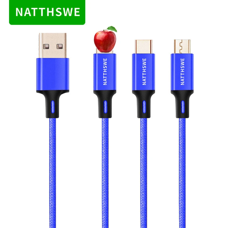 NATTHSWE USB кабель 3 в 1 с нейлоновой оплеткой для быстрой зарядки для мобильных телефонов Android LeTV samsung huawei Xiaomi Apple