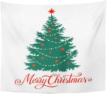 

Tapestry Green White Christmas Tree Silhouette Snowflakes Xmas Star Snow Tapestries Wall Hanging for Living Room Bedroom Dorm