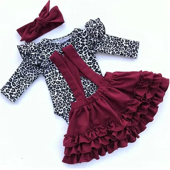 

Infant Baby Girls Leopard Print Romper Ruffle Suspender Skirt Hairband Outfit Romper Outfits Set Roupa Infantil Menino 2020#15