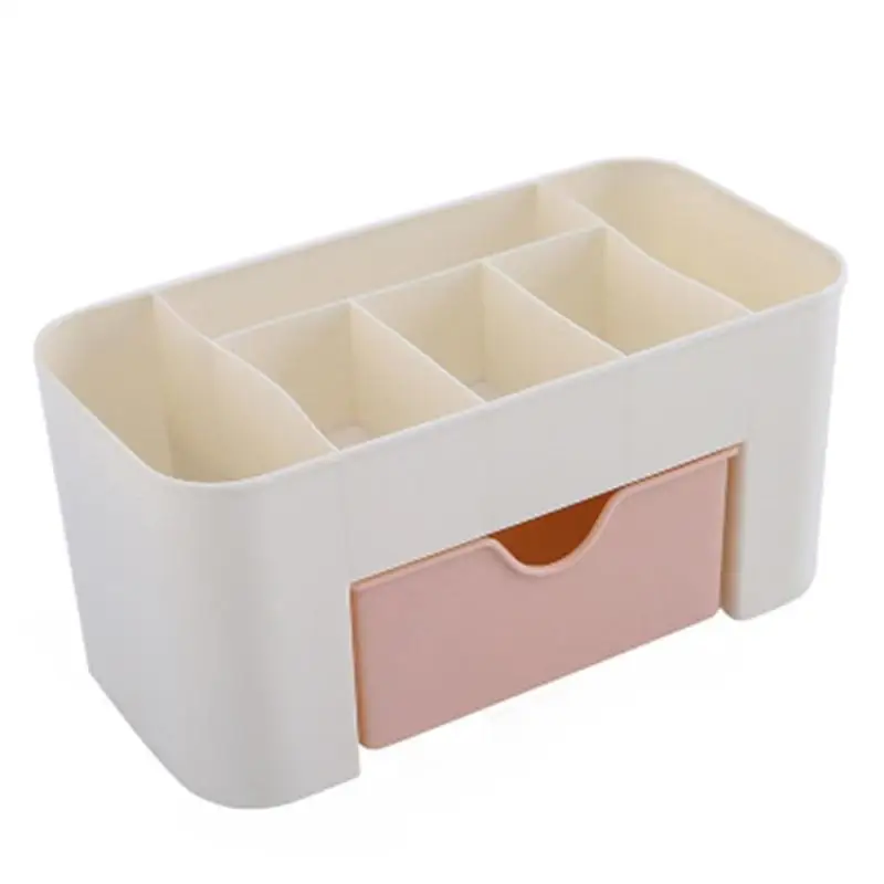 Розовый Синий Зеленый органайзер для макияжа Кисть для макияжа коробка для хранения ювелирных изделий с ящиком ватные тампоны палочки офис Домашний футляр для хранения коробка - Цвет: Розовый