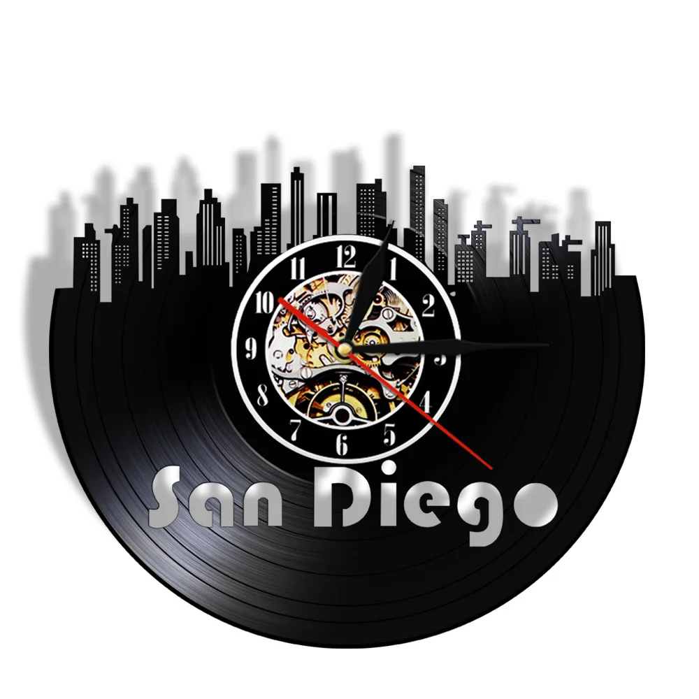 San Diego Cityscape 3d Wall Clock Modern Desgin Skyline Vinyl Record