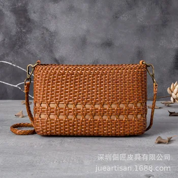 

2019 new women's bag Luxury Genuine Leather woven design ladies bag National style handmade Woven shoulder Messenger bag
