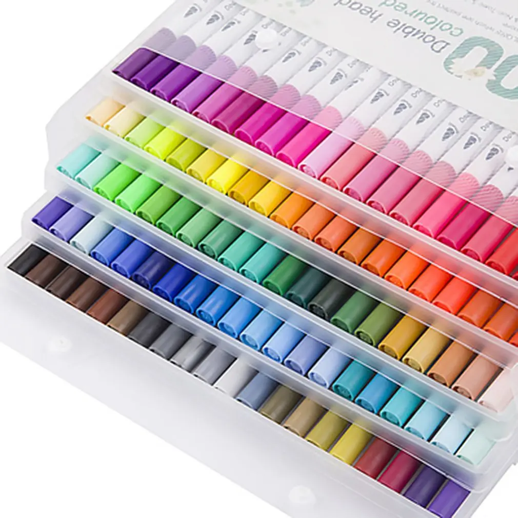 

100 Color Double Head Watercolor Pen Set Color Soft Head Brush Pen Children Hook Line Painting Watermark Marker