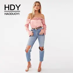 HDY Haoduoyi 2019 Новое поступление Осенняя модная одежда стильная Сексуальная прочная перевязь с открытыми плечами атласная ткань Свободная