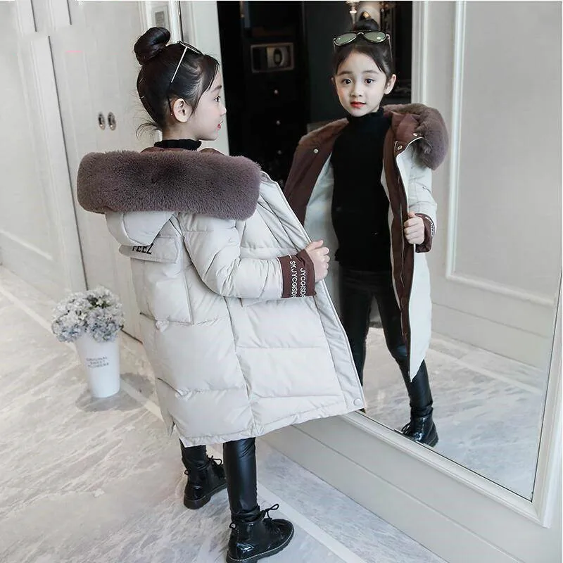 

13 Fashion Children Winter Down Cotton Jacket Girl Clothing Kids Clothes Warm Thick Parka Fur Collar Hooded Long Coats 3-14Y