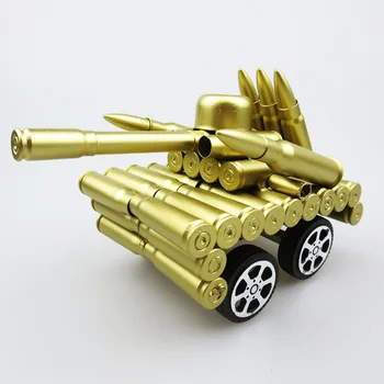 

14cmx8cmx10cm Four-wheeled Tank Model Ornament Bullett Shell Crafts Military Battle Tank Car Model Toys for Children Adults
