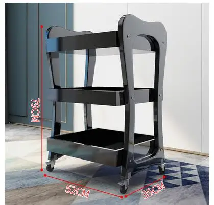 Solid wood beauty cart Hairdressing tool with pulley three layers with drawer beauty shelf hair salon parlor cart