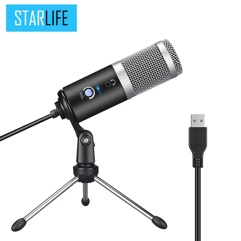 Конденсаторный USB-микрофон STRTLIFE металлический кардиоидный микрофон для записи