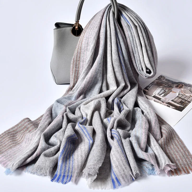 Шерстяной шарф кашемировый Женский Большой размер теплый чистый шерстяной шали обертывания для дам Зимние Модные Плотные мягкие овечьи шерстяные шарфы - Цвет: Color 5