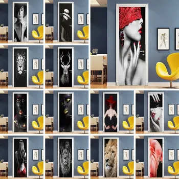 

Diy Black and White Animal Decals 3D Door Sticker Fashion African Woman Wall Mural Art Wallpaper Stickers Self Adhesive Home Dec