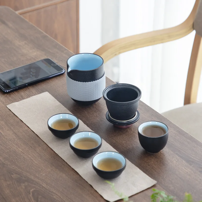 TANGPIN-Black Ceramic Teapot, Gaiwan Tea Cups, Portable Travel Tea Set, Drinkware