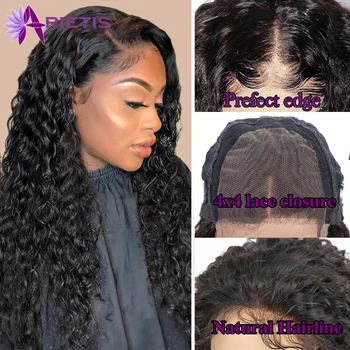 

Water Wave 4x4 Closure Wig Human Hair Wigs 150% Density Lace Closure Wigs For Black Women Brazilian Remy Pre-Plucked Lace Wig