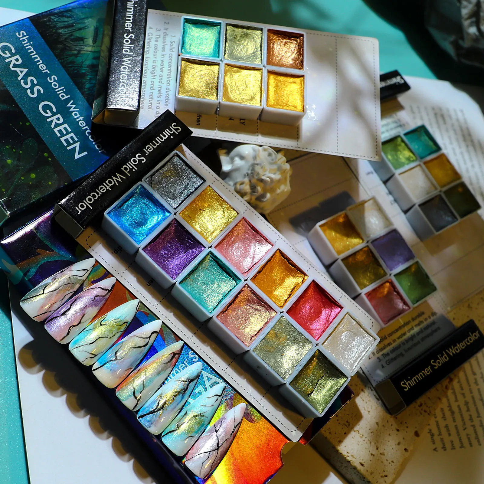 

6/12Colors Shimmer Solid Watercolor Paints Set Glitter Pearlescent Nail Paint Pigment Metallic Glitter Acuarela School Supplies