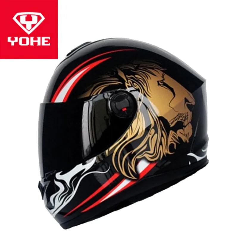 YOHE Полный мотоциклетный шлем Рыцарь защита для мотокросса мотоциклетные шлемы из АБС-пластик линза козырек Кобра Шаблон - Цвет: Золотой