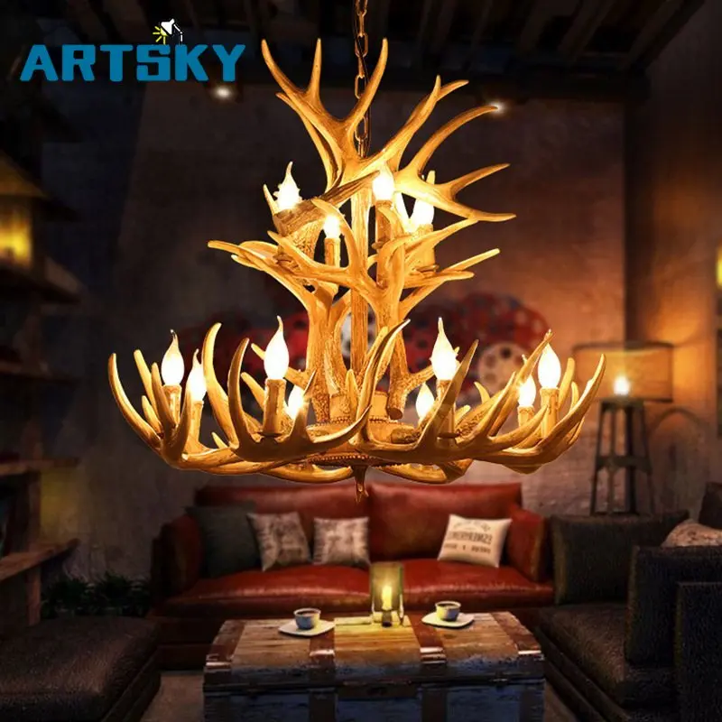 

E14Retro Creative Novelty Antlers LED Bulbs Chandelier Resin Art Villa Cafe Decoration