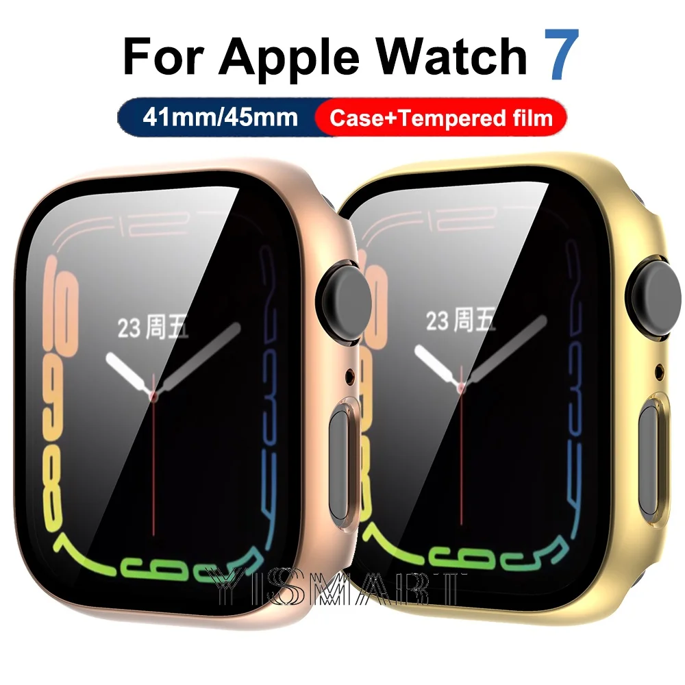 Vetro + Cover Per Apple Watch 45Mm 41Mm Paraurti Per Iwatch 7 Accessori Protezione Dello Schermo Per Apple Watch Series 7 Placcatura Custodia Per Pc