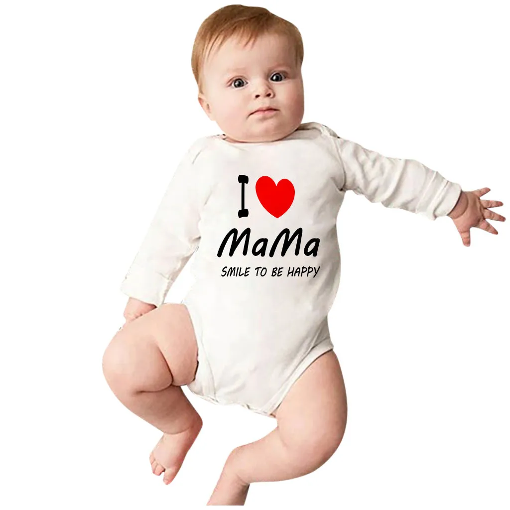 Детские ромперы для младенцев с длинными рукавами и надписью «I Love PaPa MaMa»; детские комбинезоны; детская хлопковая одежда для мальчиков