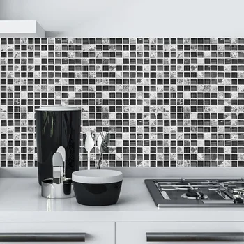 

10Pcs/set Black Mosaic Wall Stickers PVC Thicken Tile Stickers Easy to Clean for Bathroom Kitchen Decoration PI669