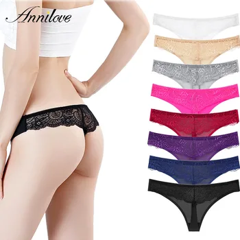 

Annilove 8Pcs/Lot Underwear Women Sexy Satin Lace Panties Strings Lingerie Thong Underwears Lace Bikini Pack 8pcs