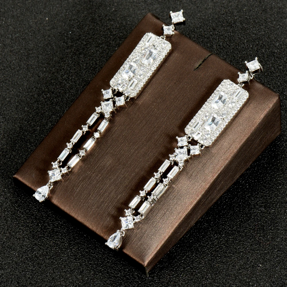 

HIBRIDE CZ длинные висячие серьги для женщин, Африканские свадебные серьги в виде капли воды с кисточками, aretes de mujer, E-994