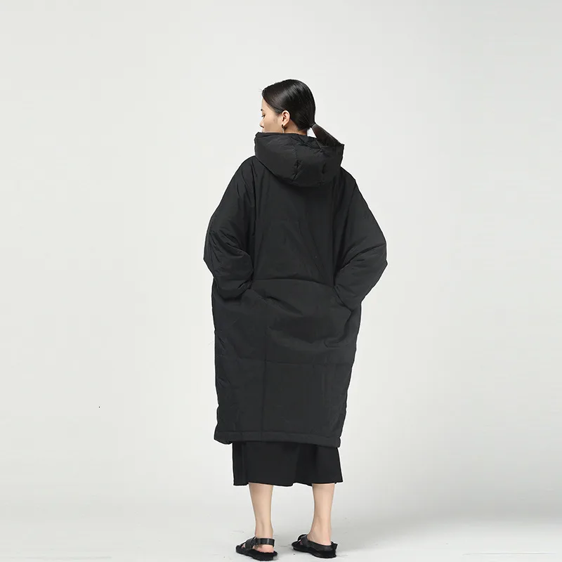 [EAM] теплое пальто с капюшоном, с хлопковой подкладкой, с длинным рукавом, свободный крой, женские парки, модная новинка, Осень-зима, 1K803