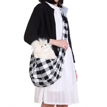 

NEW-Dog Carrier Outdoor Travel Plaid Handbag Pouch Soft Comfortable Double-Sided Pouch Shoulder Bag Comfort Travel Tote Shoulder
