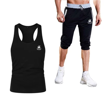 

2020 fashion sports men's summer leisure sports tank vest + cropped pants 2 piece set fashion leisure sports fitness men's suit