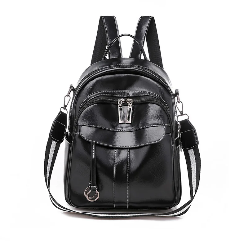 Ladies Laptop Backpack Brand Classic Student Solid Zipper Pu Black Casual Backpacks For Teenage Girls Mochila Notebook Bookbag - Цвет: Black