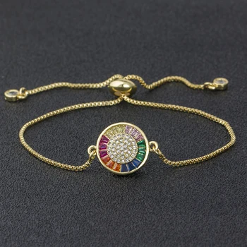 

New Design Copper Cubic Zircon Adjustable Colorful Bracelet For Women Girls Rainbow Jewelry Best Birthday Party Wedding Gift