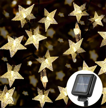 

50LED Stars Fairy Lights Solar LED String Lights Outdoor Waterproof IP65 Decorated Christmas Garland Wedding Party Garden Lights