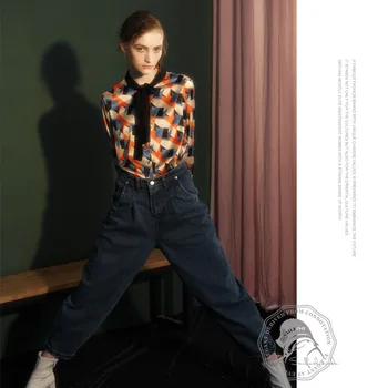 

British retro floral silk blouse for women high quality long sleeve plus size casual sexy office dress shirts loose dropship