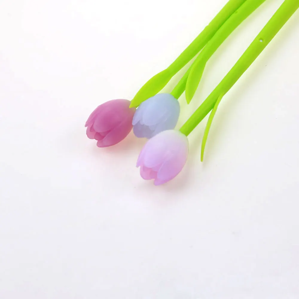Silicone world Creative Color Changing Tulip Gel Pen Cute Flower Silicone Black Ink Pen 0.38mm Stationery Office School Supplies