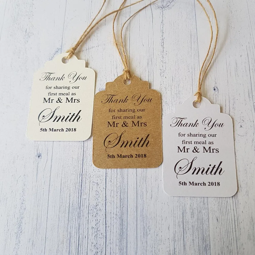 Personalised Wedding Favour Tags Thank You For Sharing Our First Meal 