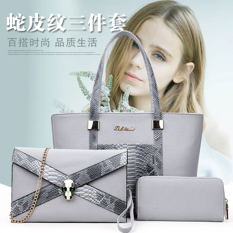 

Picture Women's 2016 New Style Snakeskin Crocodile Pattern Three-piece Set Hand Shoulder Large-Volume WOMEN'S Bag Manufacturers