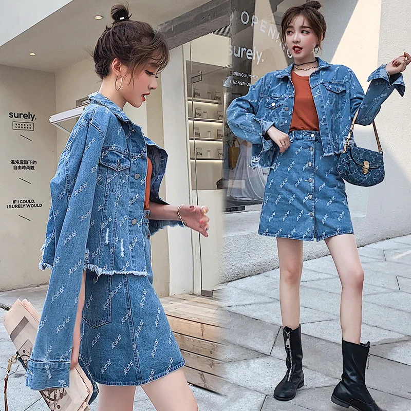 

Photo Shoot Small Video Cowboy WOMEN'S Suit 2019 Autumn New Style Pretty Girl Embroidery Two-Piece Set