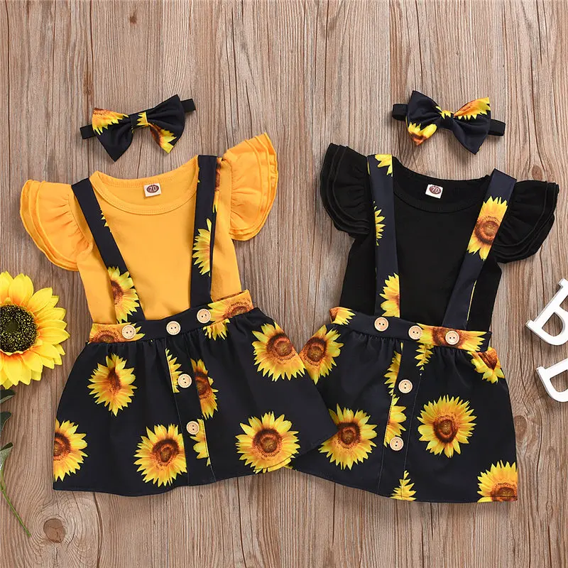 2020 summer sunflower baby girl clothes set  (22)