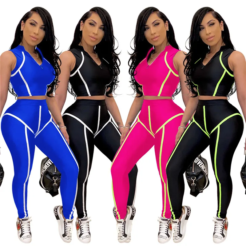 

FY Womenâ€™s Two Piece Set Fashion Solid Color V-neck Vest Top and High Waist Tight-fitting Long Pants Summer Two Piece Set