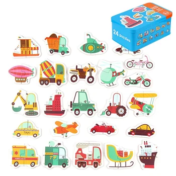 

48Pcs Baby Puzzle Jigsaw 24 Patterns Baby Toys Early Education Cartoon Matching Game Children'S Wooden Puzzle Toys Cartoon Ani