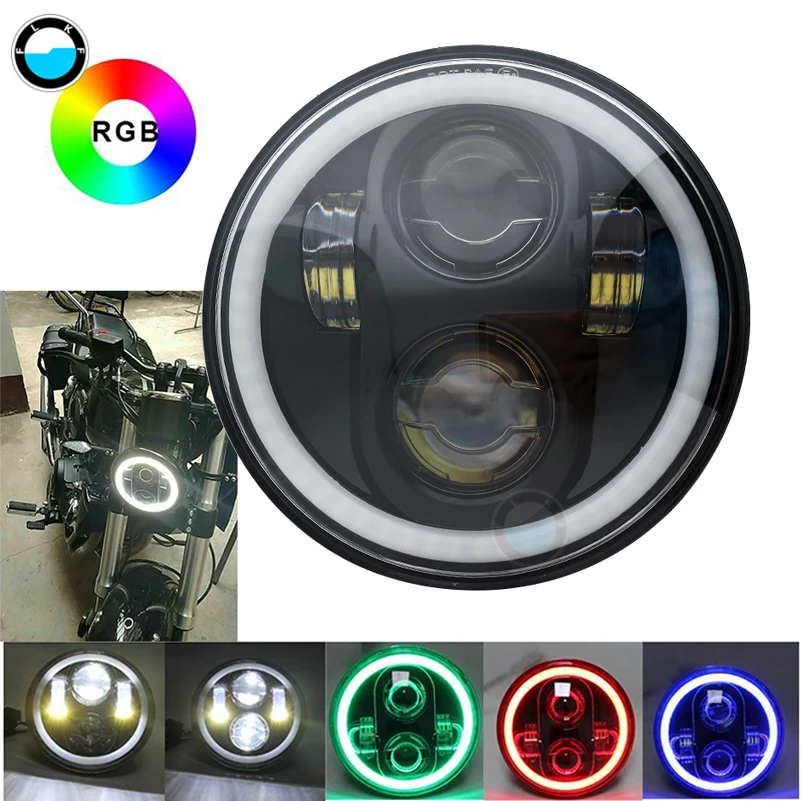 5 3/" 5,75 дюймов светодиодные фары с RGB Halo Кольцо для мотоцикла Sportster Dyna 883 72 48 H4 Фары