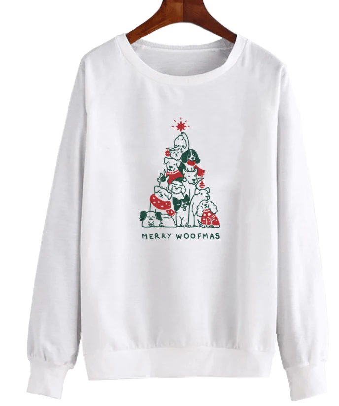 MERRY WOOFMAS. Цветные свитера с круглым вырезом, рождественские топы, толстовки с надписью «best wish sweats grunge pulover», хлопковые топы с цветным принтом, Прямая поставка