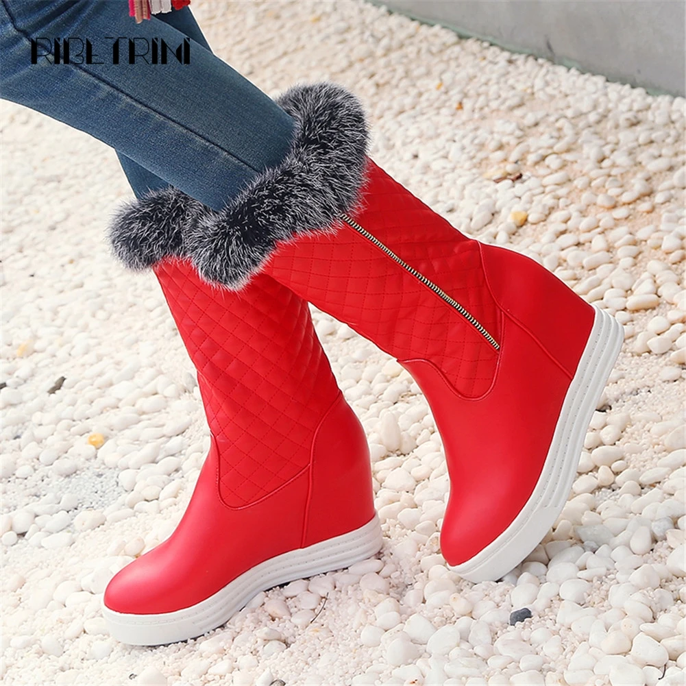 

RIBETRINI Big Size 34-44 Women Fur Boots Ladies Snow Boots Height Increasing Shoes Woman Winter Keep Warm Boots Female