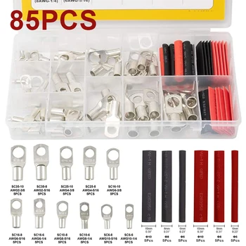 

85Pcs/Box Solder Seal Terminal Ring Kit Cable Tinned Copper Ring Lug Terminal Connector Heat Shrink Tubings Electrical Equipment