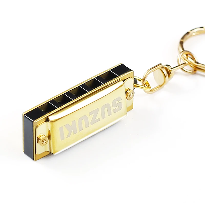 Suzuki Harmonica Mini 5 Holes 10 Tone Harmonica Keychain Key of C Golden Woodwind Instruments Gift