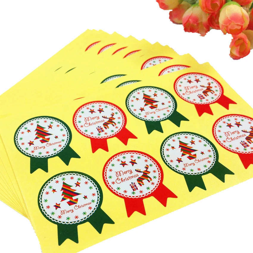 

80PCS/pack Red Green Merry Christmas Tree And Deer Sealing Sticker DIY Deco Gift Sticker Label Stationery Supplies