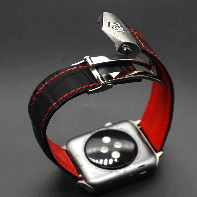 AKGLEADER ремешок для наручных часов для Apple Watch Series 5 4 40/44 мм Натуральная кожа Ремешок раскладывающаяся застежка Браслет для Apple iWatch, версия 3, 2, 42 мм