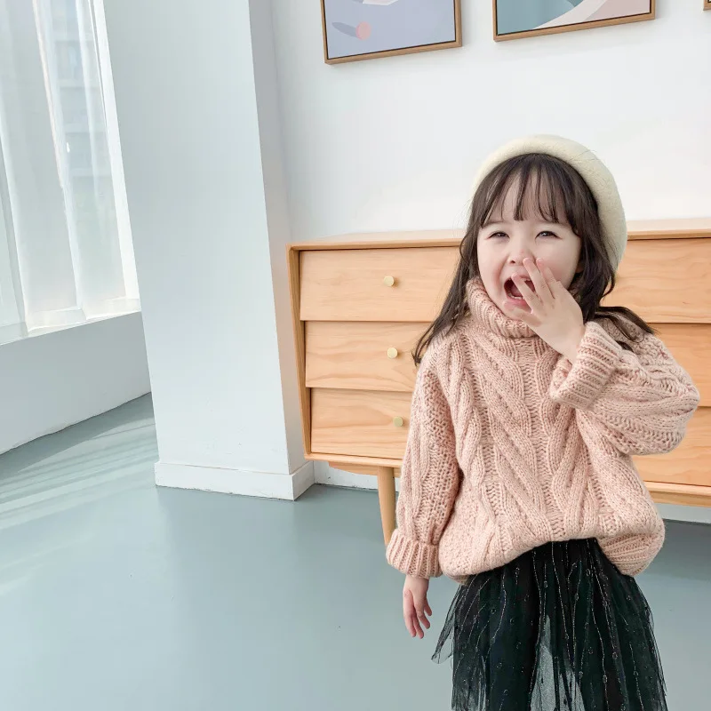 Autumn And Winter Girls High Collar Sweater Western Style Sweater Korean-style Girls High Collar Versitile Tops Solid Color
